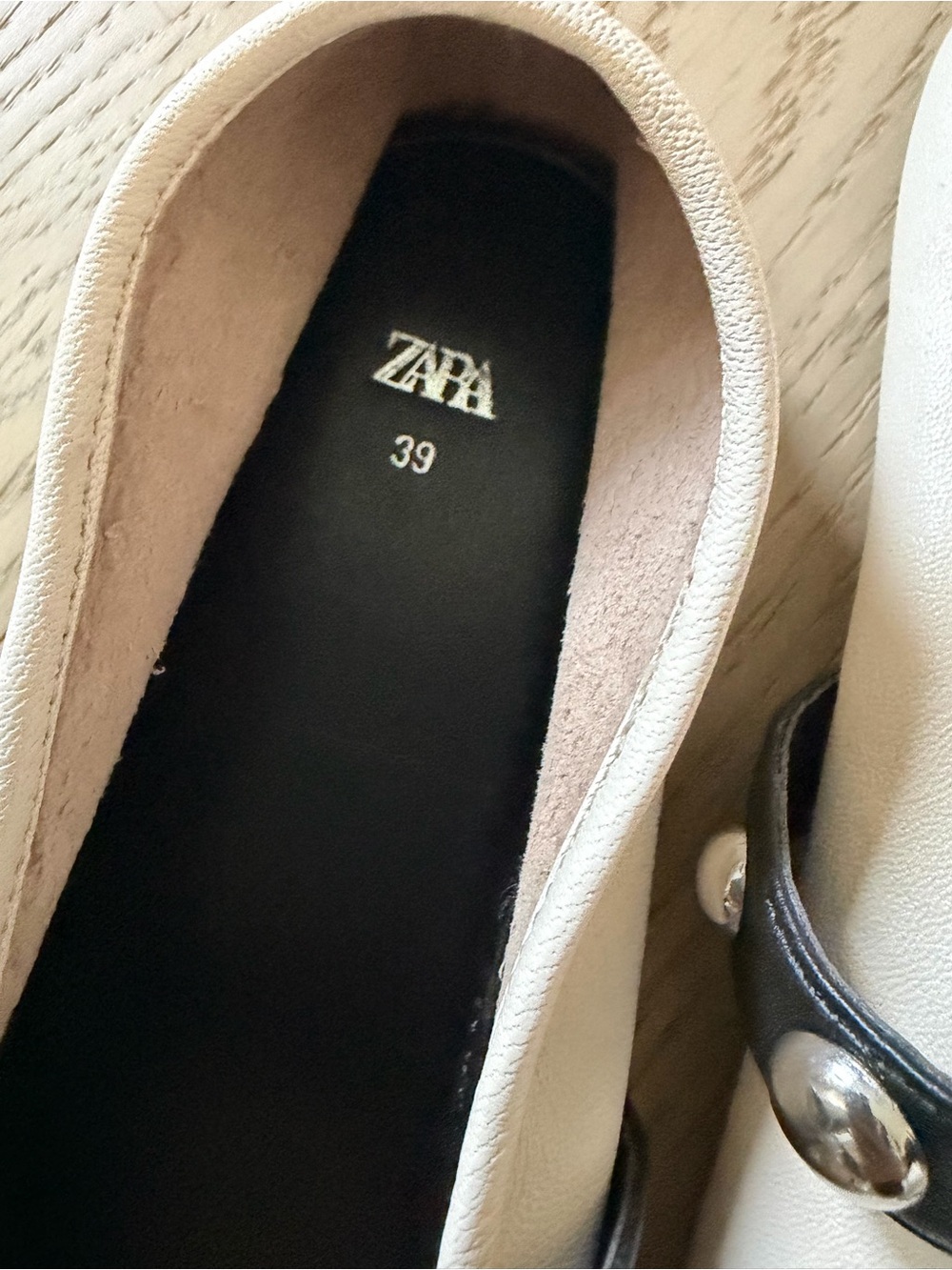 Zara Cream Leather Studded Mary Jane Ballet Flats EU 39 US 8.5 Buckle Balletcore - Picture 7 of 10